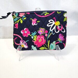 Vera Bradley Quilted Cosmetic Bag - Retired Ribbons Navy Blue Pink Floral Pouch